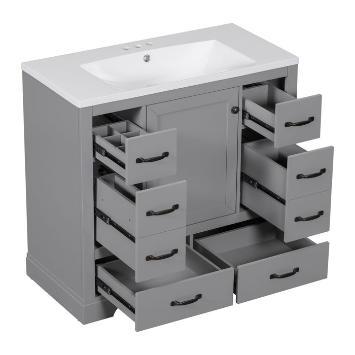 Modern Bathroom Vanity With Sink, 6 Drawers, Adjustable Shelf