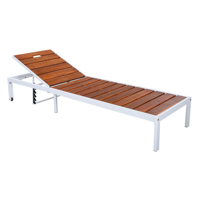 Outdoor Chaise Pool Lounge Chairs With Adjustable Backrest - Brown / White