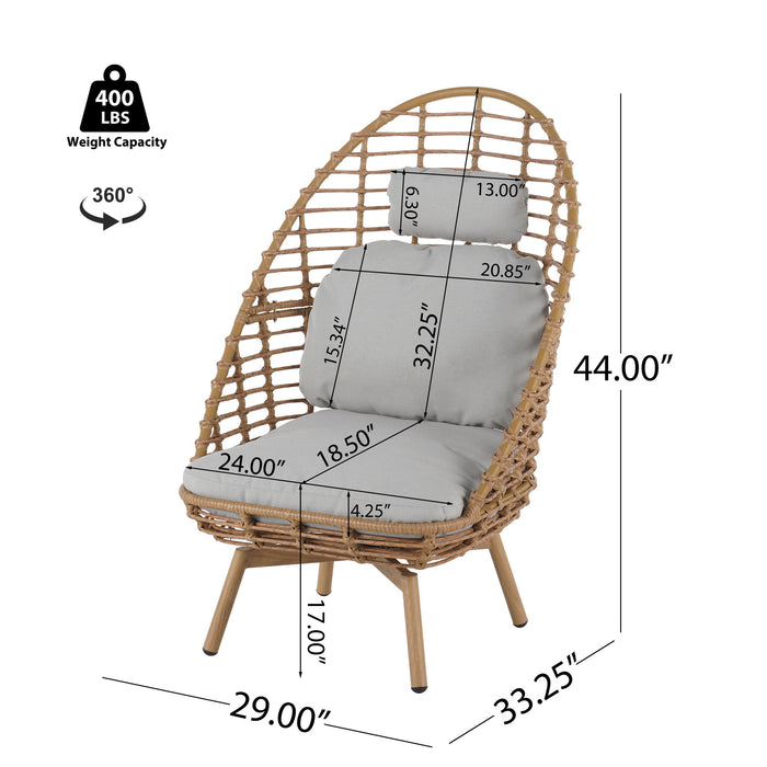 Ellis - Outdoor Wicker High Back Lounge Chair, Teak Finished Leg - Light Brown / Beige