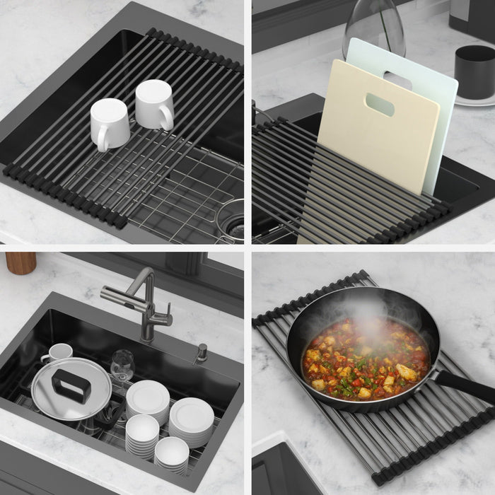 Drop-In Stainless Steel Kitchen Sink With Pull-Out Faucet And Soap Dispenser