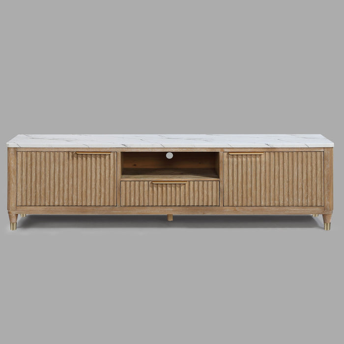 Fluted TV Stand With Accents - Natural Wood / White