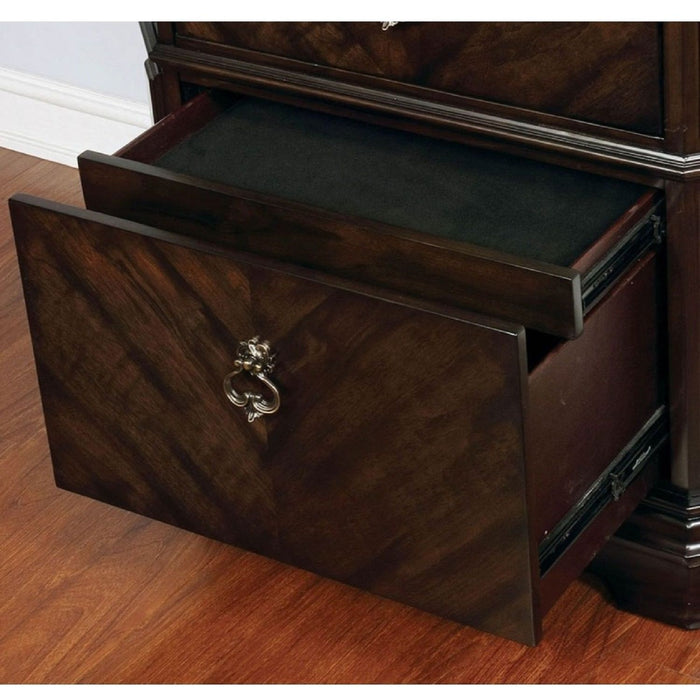 Nightstand With Carved Details, 2 Drawer - Espresso
