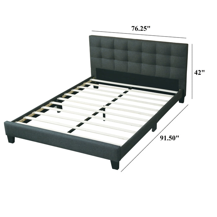 California King Size Tufted Headboard Platform Bedframe, Bedroom Furniture - Charcoal