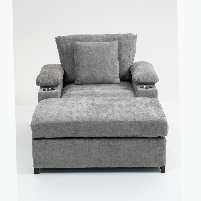 Chenille Fabric Sofa Bed With Cupholders And USB Charging Ports Chair For Living Room