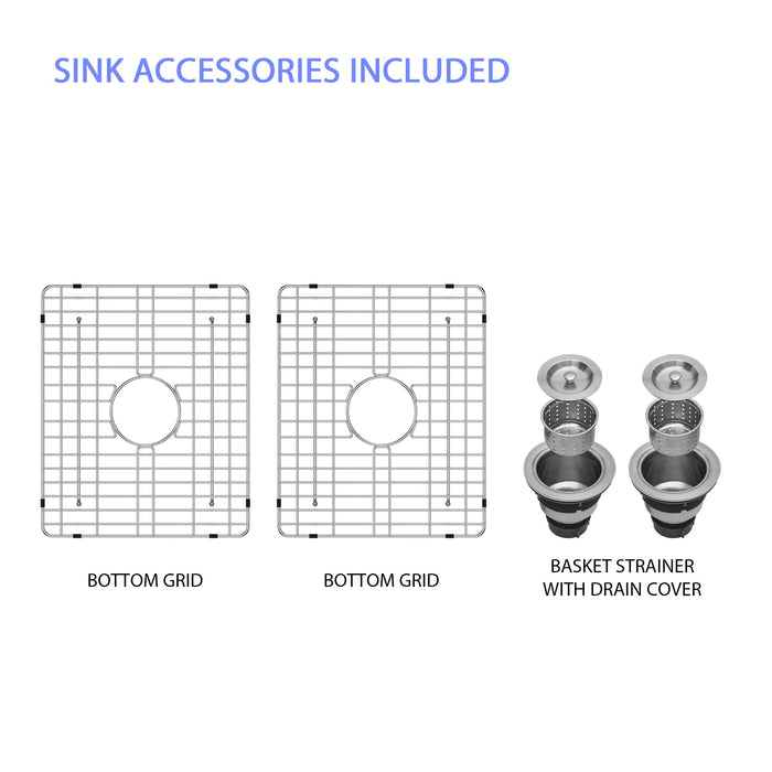 Sink 33" Double Bowl Kitchen Sink With Deep Bowls And Grids - White