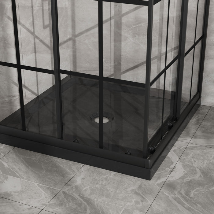 Corner Shower Enclosure, Double Sliding Door, Base - Matte Black
