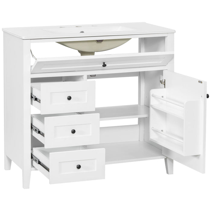 Bathroom Vanity With Sink, 3 Drawers & Cabinet With Adjustable Shelves