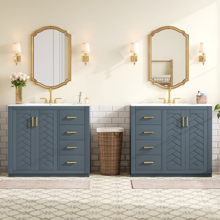 Modern Bathroom Vanity With Ceramic Sink, 6 Drawers & Soft-Close Doors