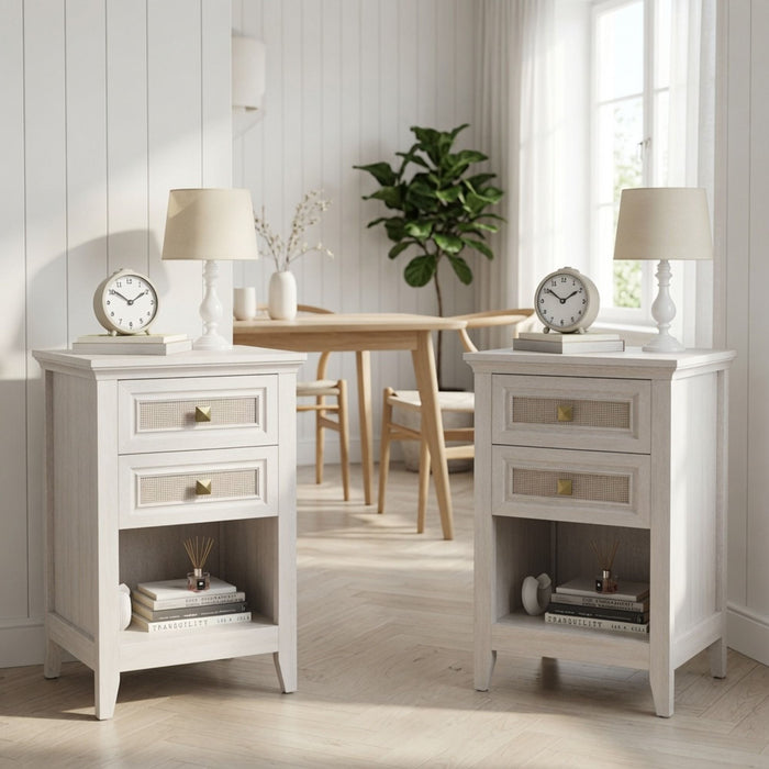 Nightstands With 2 Drawers, Bedside Tables For Small Spaces (Set of 2) - White