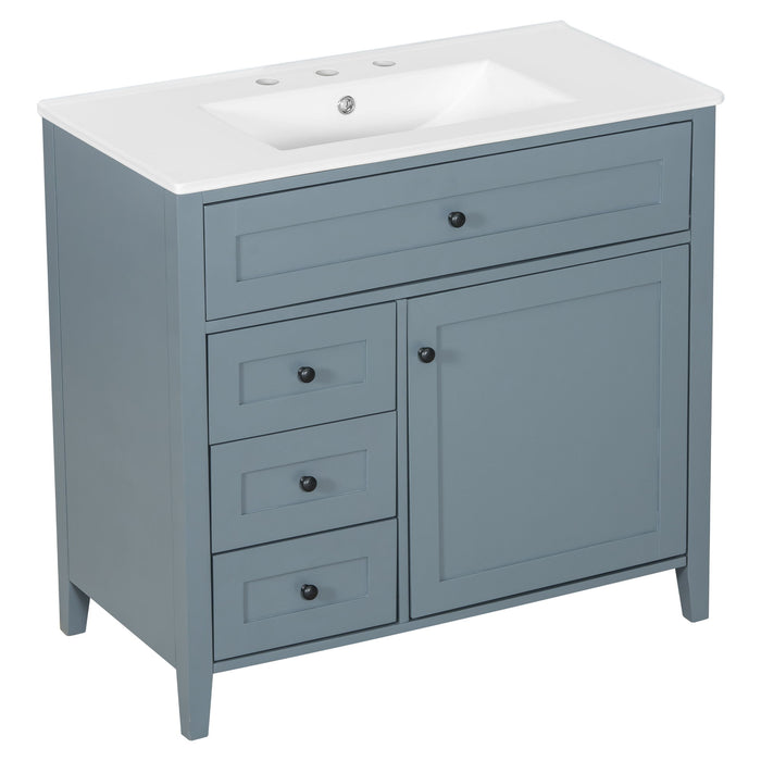 Bathroom Vanity With Sink, 3 Drawers & Cabinet With Adjustable Shelves