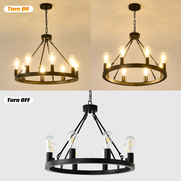 6 Light (No Bulbs) Wagon Wheel Chandelier Farmhouse Modern Small Round Chandelier For Living Room Kitchen Island Foyer Hallway Entryway Bedroom Dining Room Light Fixture Ceiling Hanging - Matte Black