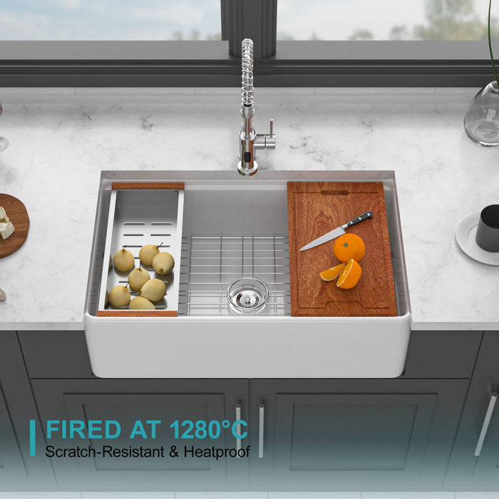 Kitchen Sink Workstation 33" Single Bowl Sink With Work Surface - White