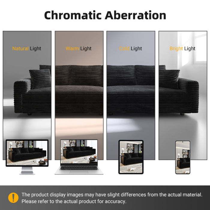 Plush Corduroy 4 Seat Sofa, Modern Comfy Upholstered Sofa Cloud Couch, Deep Seat Couches With Soft Pillows