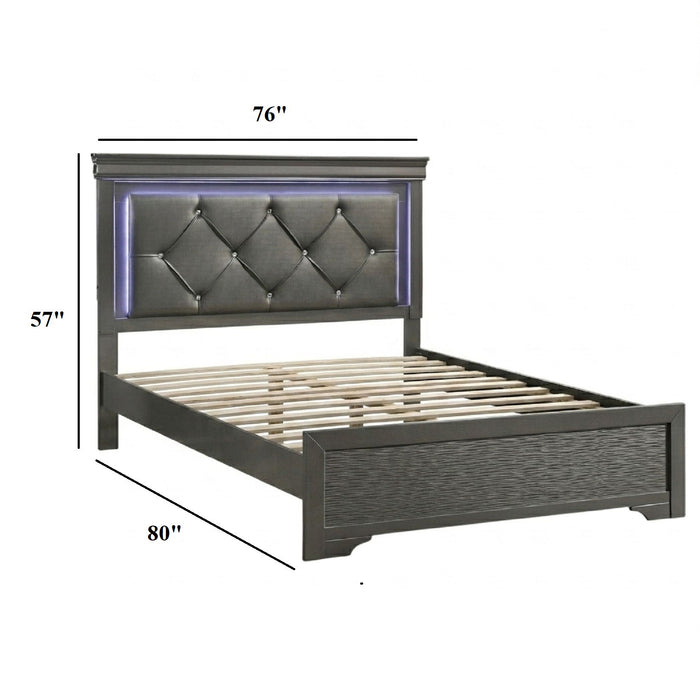 Tufted Headboard Bed With LED Lighting