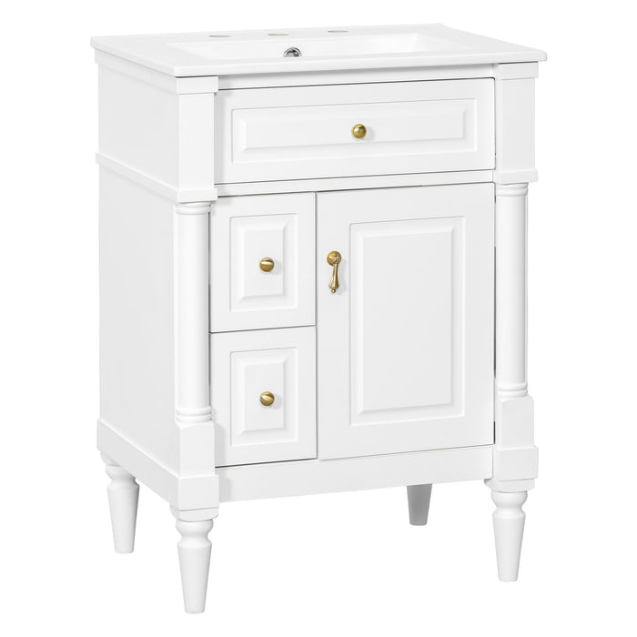 Freestanding Bathroom Vanity With Sink, Adjustable Shelf & Flip Drawer