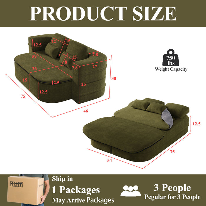 2 In 1 Foldable Sofa Bed With Multi Functional Blanket, Floor Lounge Sofa