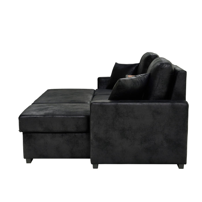 Upholstered Sectional With Pull-Out Bed And Chaise Storage