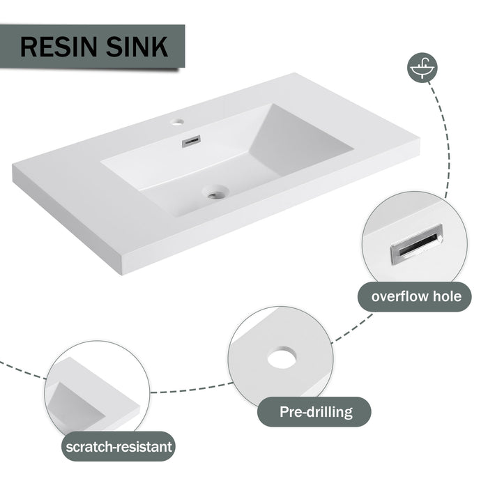Modern Freestanding Bathroom Vanity With Resin Sink & Soft Close Cabinet Doors