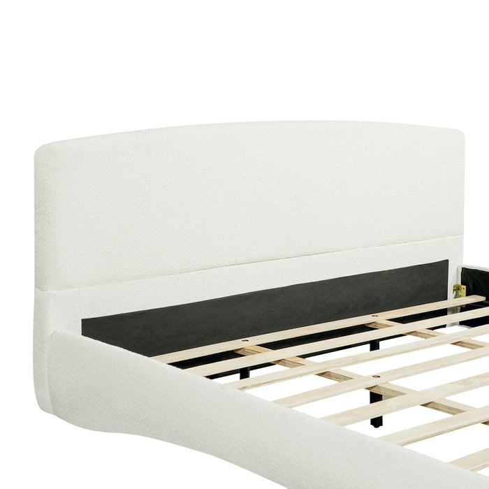 King Curved Upholstered Bed With Smart Ambient Lighting - Cream