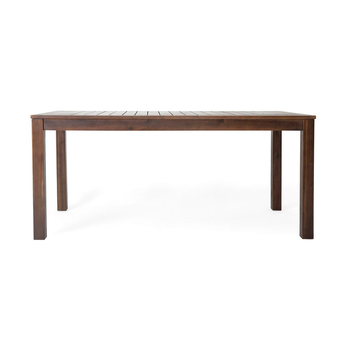 Acacia Wood Outdoor Dining Table With Slatted Top - Dark Brown