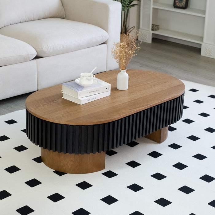 Elliptical Living Room Coffee Table With Hidden Storage And Removable Tabletop