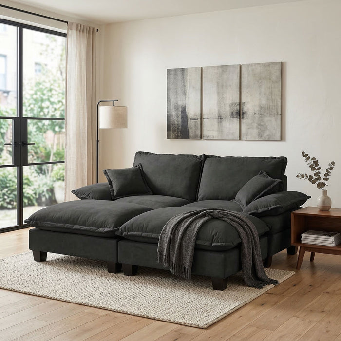Modular Sectional Sofa With Movable Ottoman & Pillows