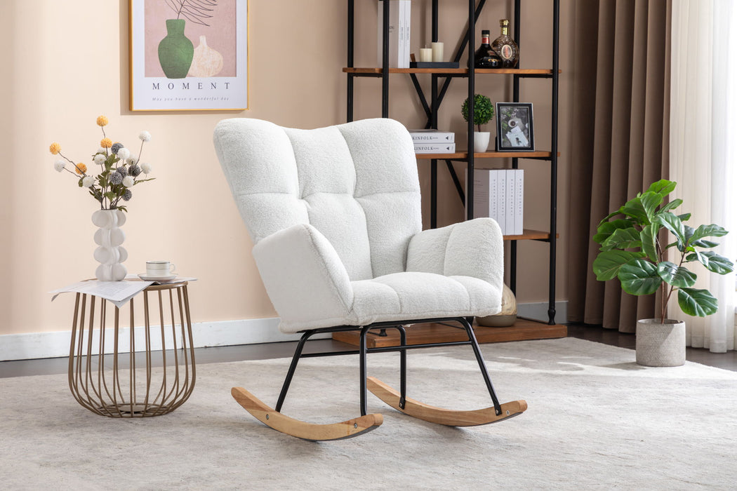 Teddy Fabric Rocking Gilder Nursery Chair For Living Room Indoor - Ivory