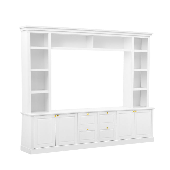TV Stand With Bookcase, Storage Cabinet With 3 Adjustable Shelves, Living Room Entertainment Center - White