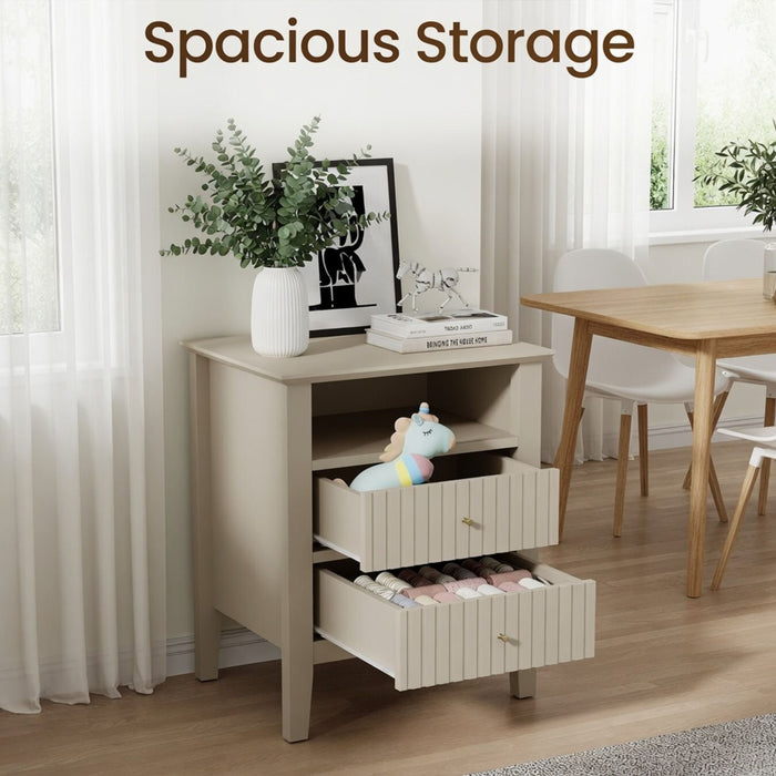 Fluted Nightstand With 2 Drawers