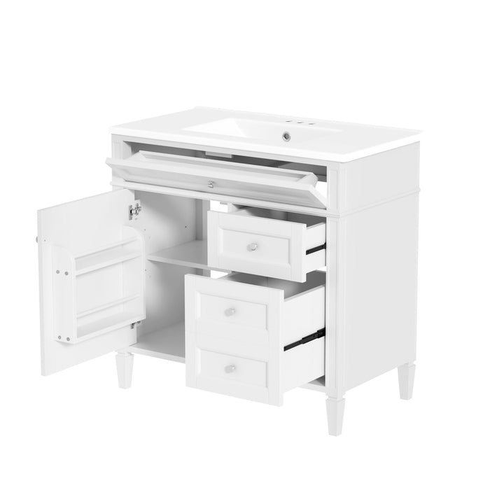 Bathroom Vanity With Top Sink, 2 Drawers, Tip Out Drawer