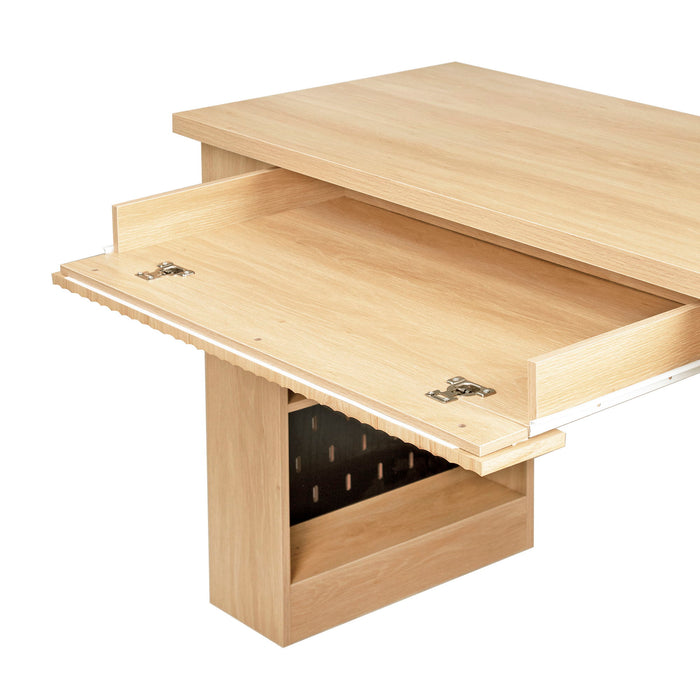 Modern Fluted Office Desk With Storage Cabinet
