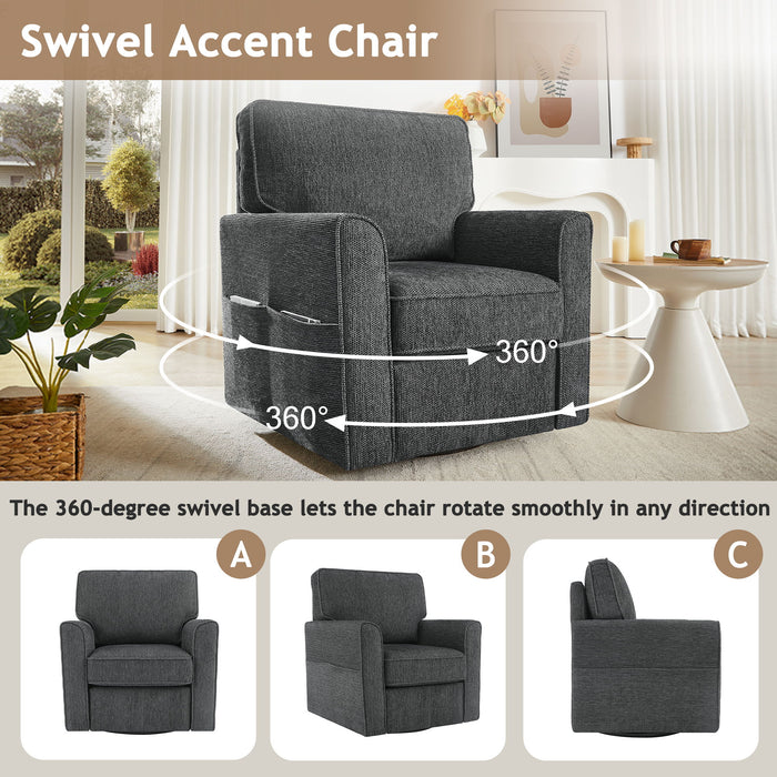 360° Swivel Accent Barrel Armchair With Side Pockets, Compact Design