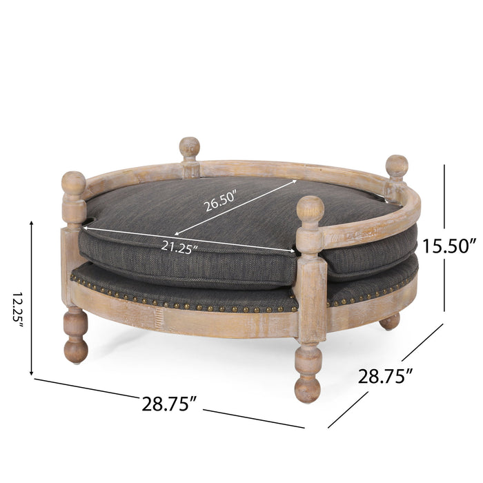 Round Pet Sofa, Wide Upholstered Pet Bed - Charcoal