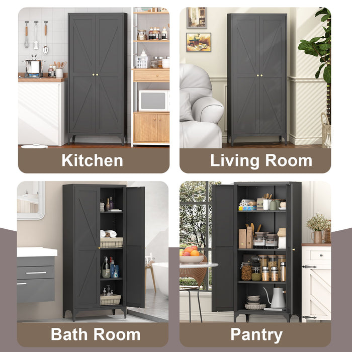 Adjustable 2 Door Kitchen Pantry Cabinet With Striped Design