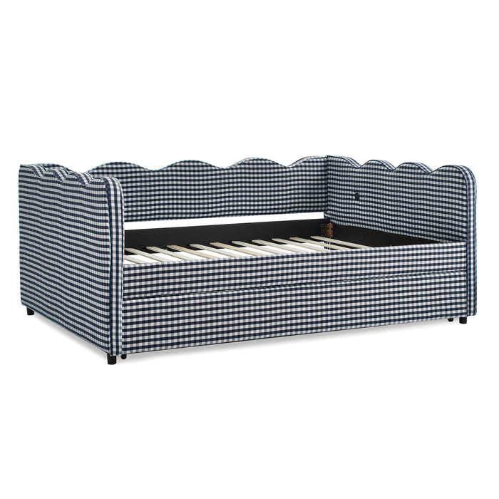 Gingham Daybed With USB Charging Port, Wave-Shaped Design