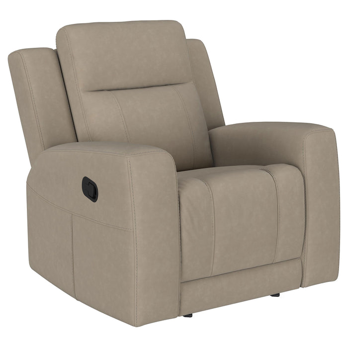 Slater - 3 Piece Upholstered Reclining Sofa Set And Built In Storage - Taupe