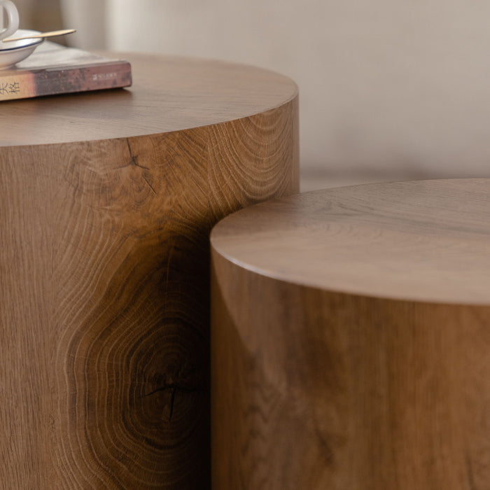 Round Nesting Coffee Table For Small Living Room (Set of 2) - Brown / Wood