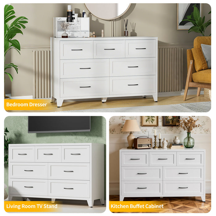 7-Drawer Dresser, Low-Profile Storage - White