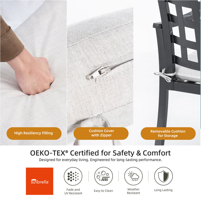 Modern Classic Cast Outdoor Patio Dining Chairs, Ergonomic Lattice Backrest Design, Sunbrella Cushion, Weather Resistant And Durable (Set of 2) - Ember Black