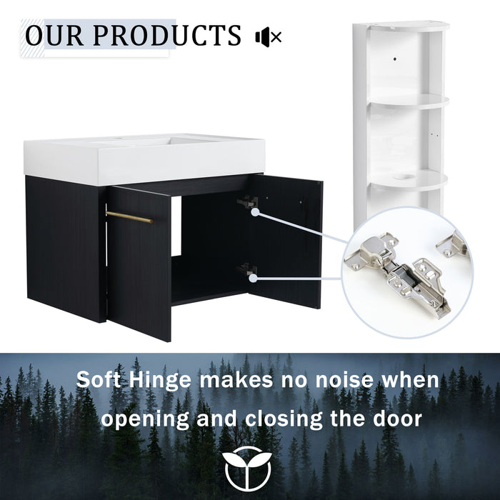 Modern Wall Mounted Bathroom Vanity With Resin Sink And Storage Rack