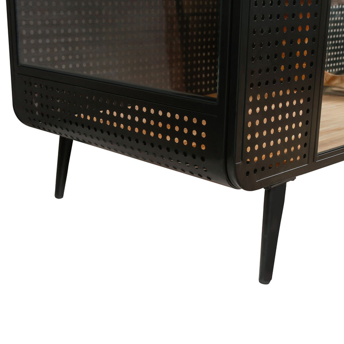 Modern Spacious Cat House With Tempered Glass And Iron Frame For Living Room - Black / Brown