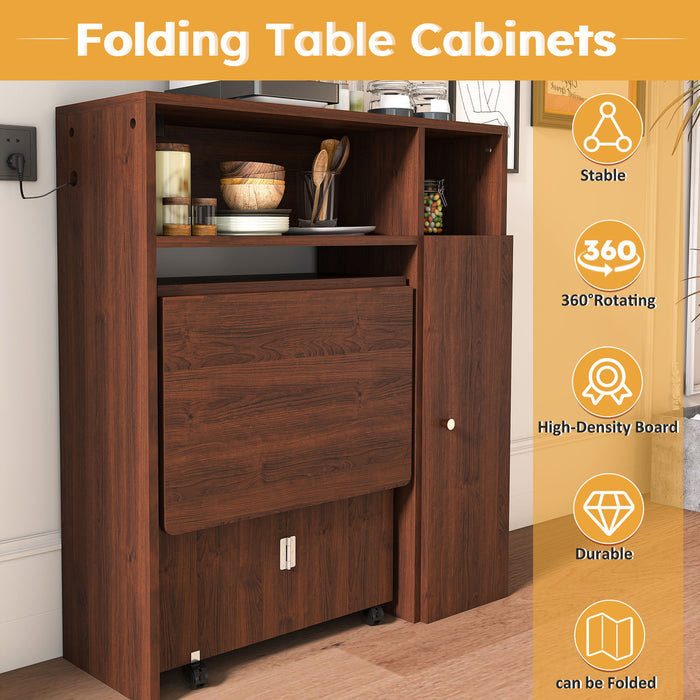 Multifunctional Folding Dining Table With Wall-Mounted Sideboard & Storage