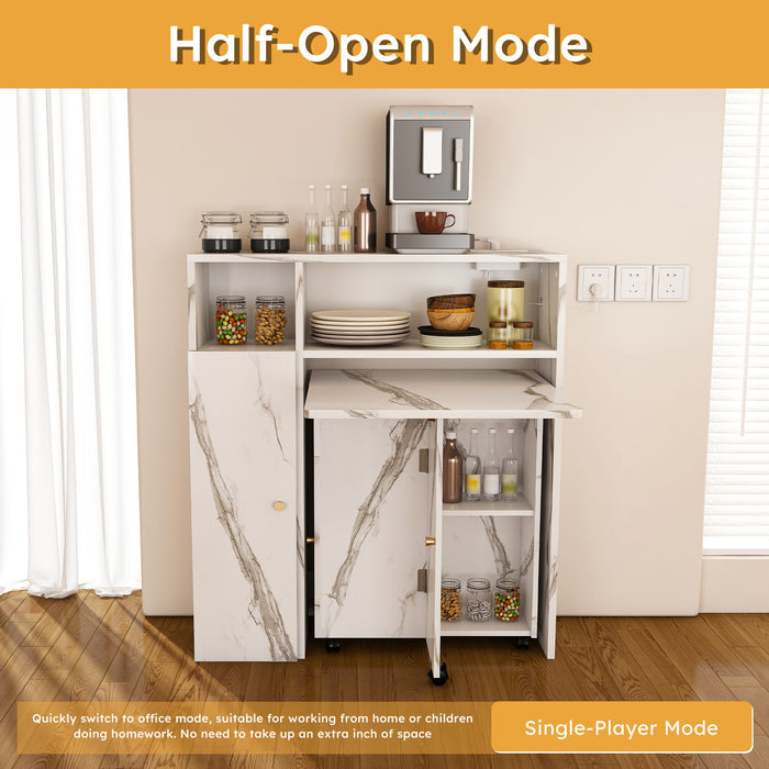 Multifunctional Folding Dining Table With Wall-Mounted Sideboard & Storage