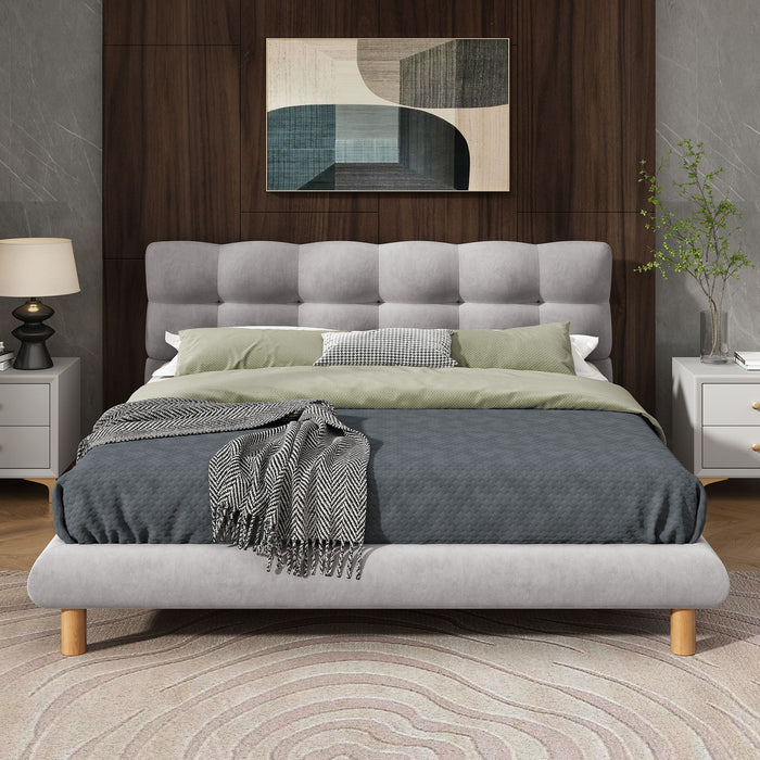 Upholstered Platform Bed Frame With Cookie Shaped Headboard