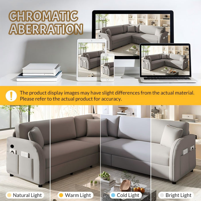 L-Shaped Couch With Pull-Out Bed, Oversize Convertible Sleeper Sofa With Side Pocket & USB Port