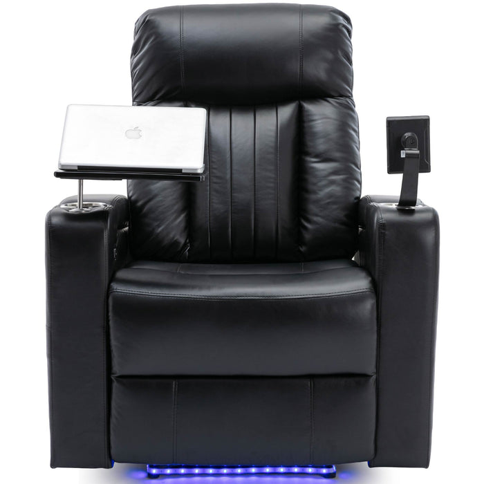 Premium Power Recliner & Storage Arms, Cupholders, Swivel Tray Table And Cell Phone Stand - Black