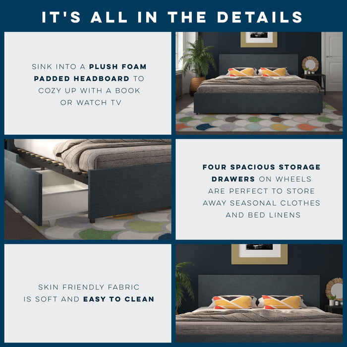 Kelly - King Upholstered Bed With Storage - Navy