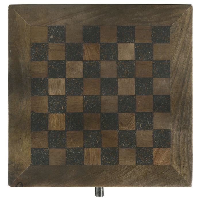 Checkmate - 1 Drawer Side Table With Carved Chess Board - Brown