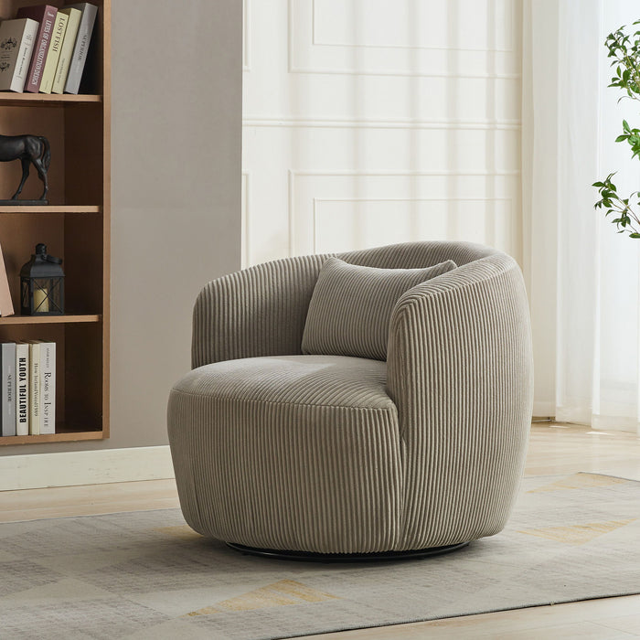 Wide Upholstered Corduroy 360° Swivel Barrel Soft Chair With Pillow