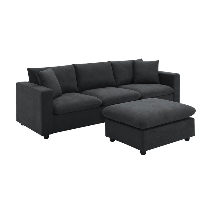 Modern Sectional Sofa With Throw Pillows, Cloud L Shaped Couch Set With Wide 4 Seat Comfy Couch Set With Movable Ottoman